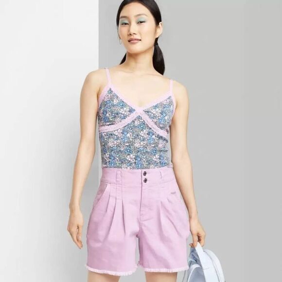 Wild Fable Bermuda Jean Shorts Super High Rise Pleated Light Purple 02 Relax Fit - Picture 4 of 13